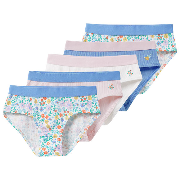 5 Mädchen Slips mit Rippstrukur weiss / rosa / blau
