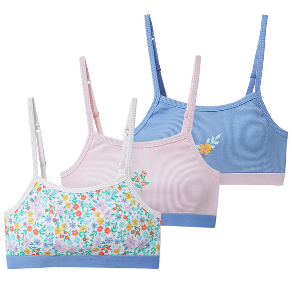 3 Mädchen Bustiers mit Rippstruktur weiss / blau / rosa