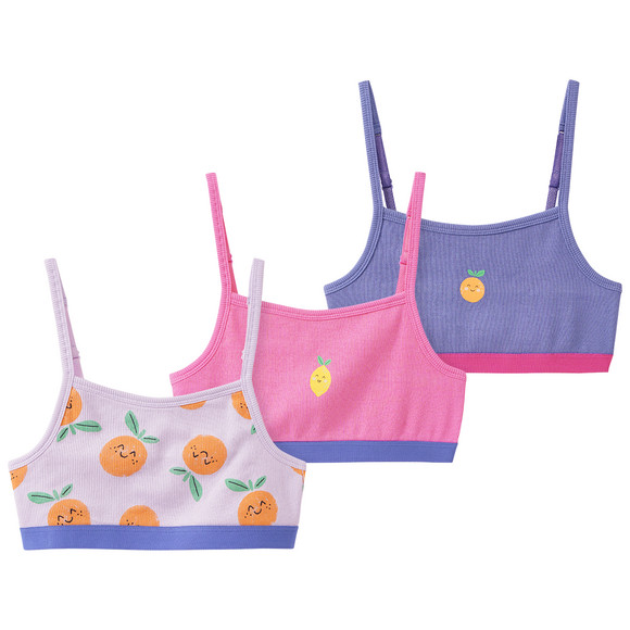 3 Mädchen Bustiers mit Rippstruktur helllila / lila / pink