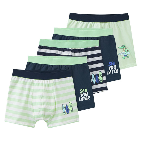 5 Jungen Boxer im Set hellgrün / dunkelgrau / weiss