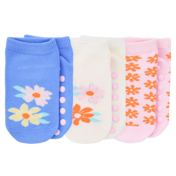 3 Baby Sneaker-Socken mit ABS-Noppen rosa / cremeweiss / hellblau