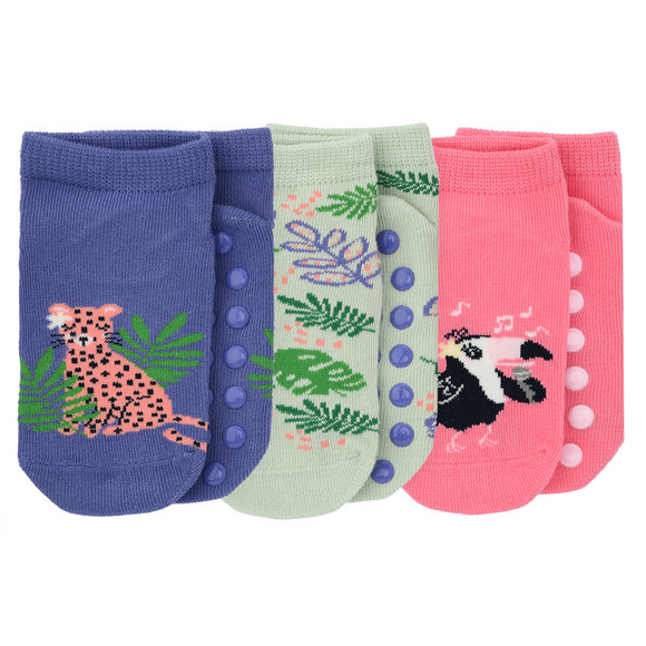 3 Baby Sneaker-Socken mit ABS-Noppen salbei / koralle / lila