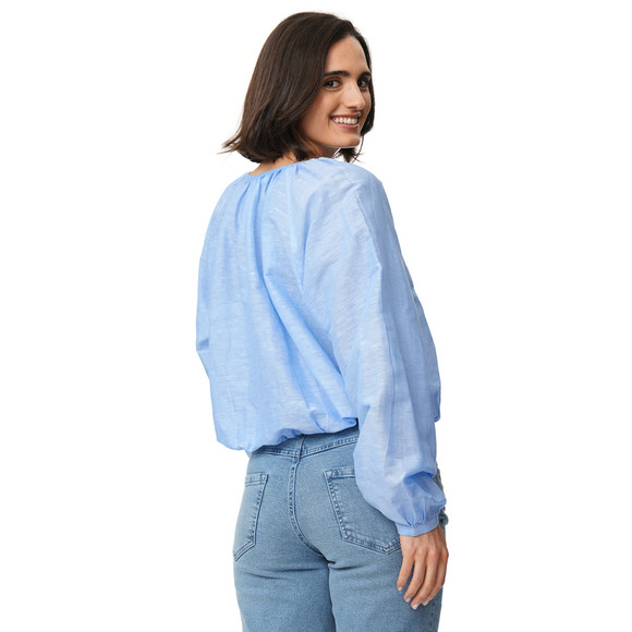 Damen Leinen-Bluse mit Tunnelzug