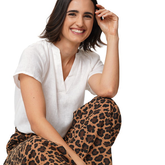 Damen Leinen-Bluse mit Serafino-Ausschnitt