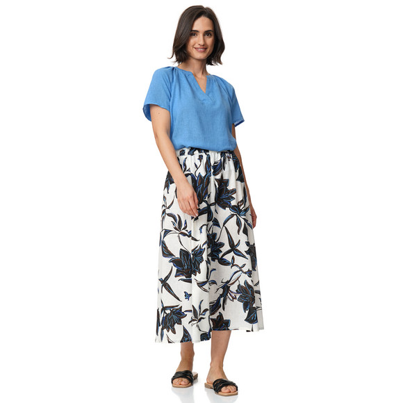 Damen Leinen-Bluse mit Serafino-Ausschnitt