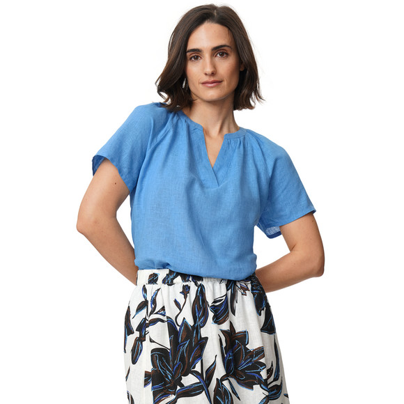 Damen Leinen-Bluse mit Serafino-Ausschnitt