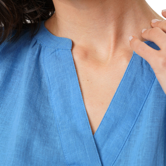 Damen Leinen-Bluse mit Serafino-Ausschnitt