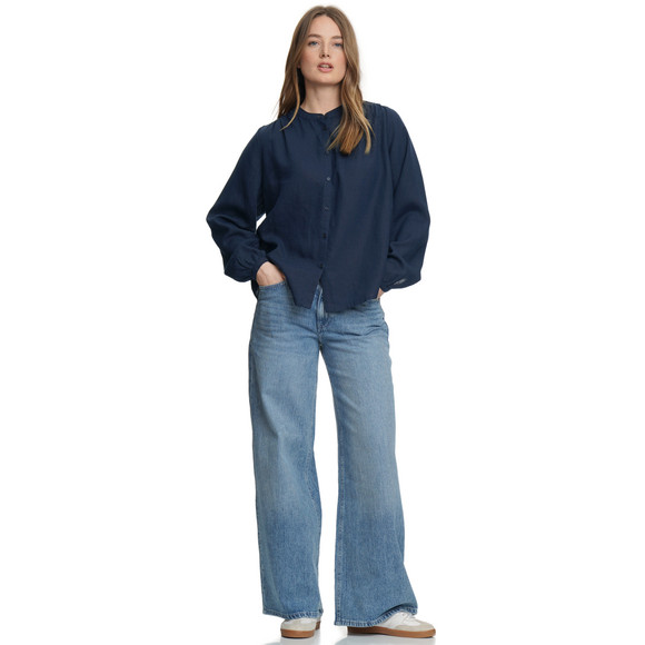 Damen Leinen-Bluse unifarben