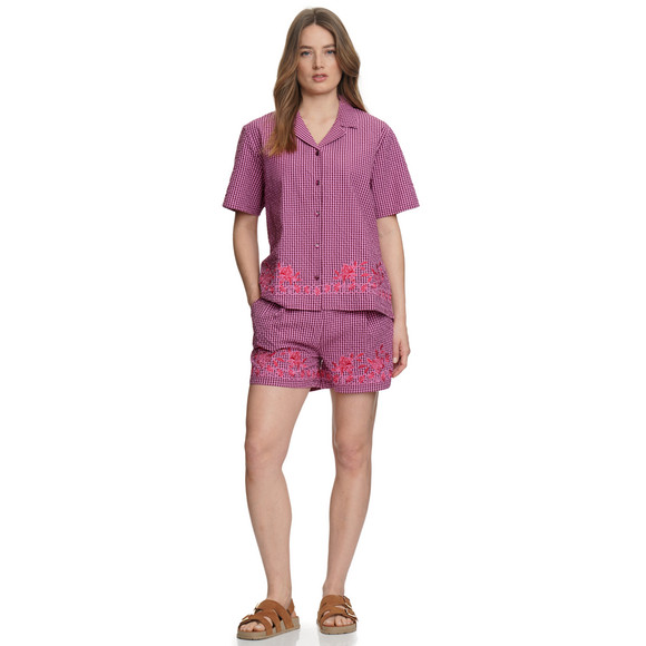 Damen Seersucker-Bluse mit Stickerei