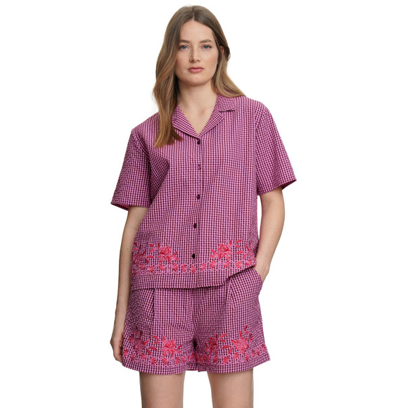 Damen Seersucker-Bluse mit Stickerei