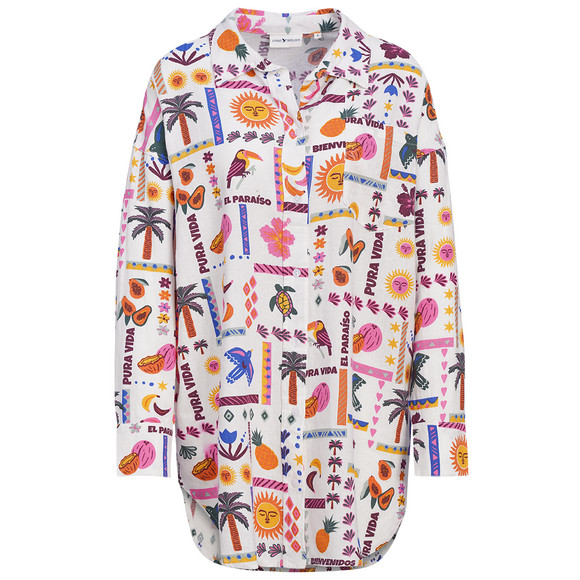 Damen Leinen-Bluse mit Allover-Print