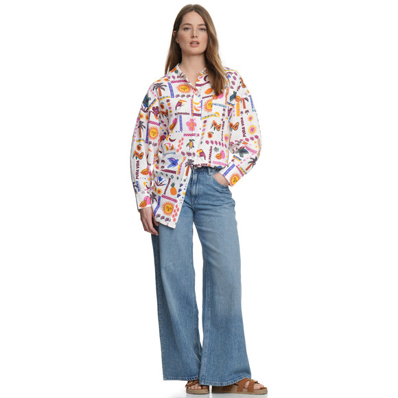 Damen Leinen-Bluse mit Allover-Print