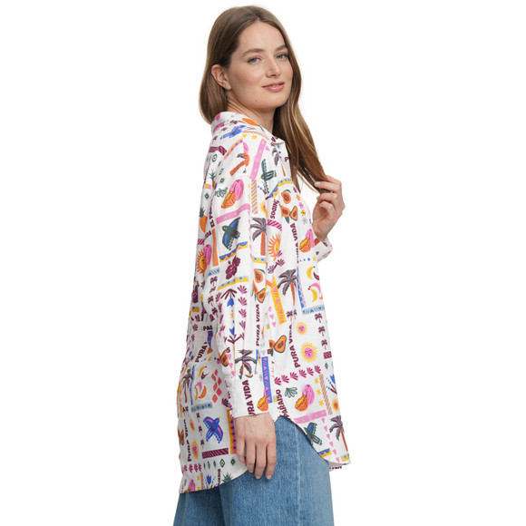 Damen Leinen-Bluse mit Allover-Print