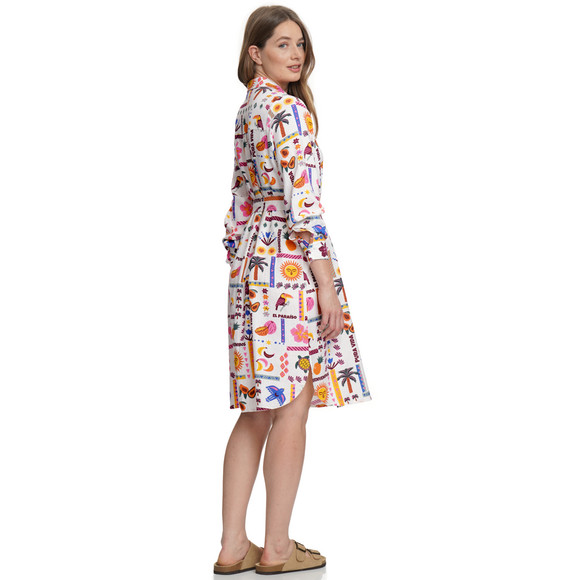 Damen Leinen-Kleid mit Allover-Print