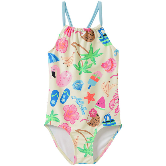 Mädchen Badeanzug mit sommerlichen Motiven cremeweiss / bunt