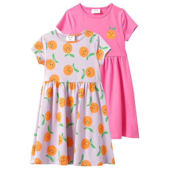 2 Mädchen Kleider mit bunten Motiven