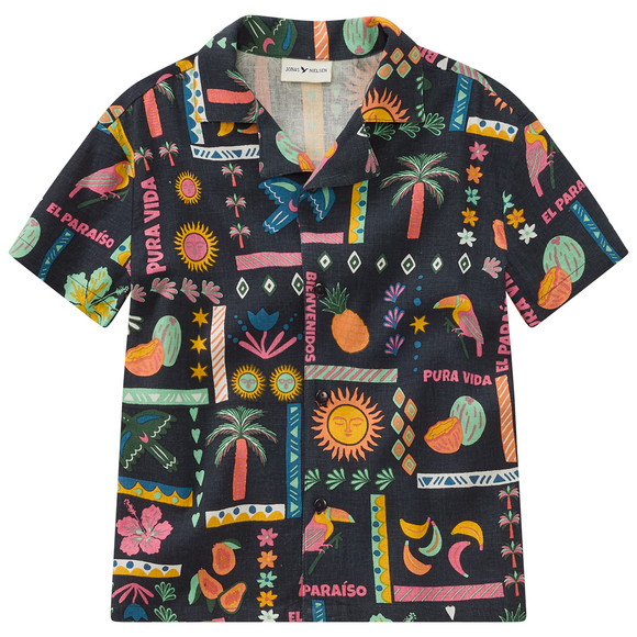 Jungen Leinen-Hemd mit Allover-Muster dunkelblau