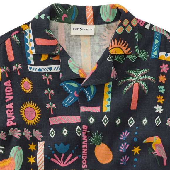Jungen Leinen-Hemd mit Allover-Muster