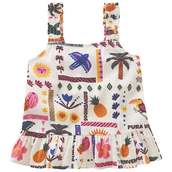 Mädchen Leinen-Top mit Allover-Print