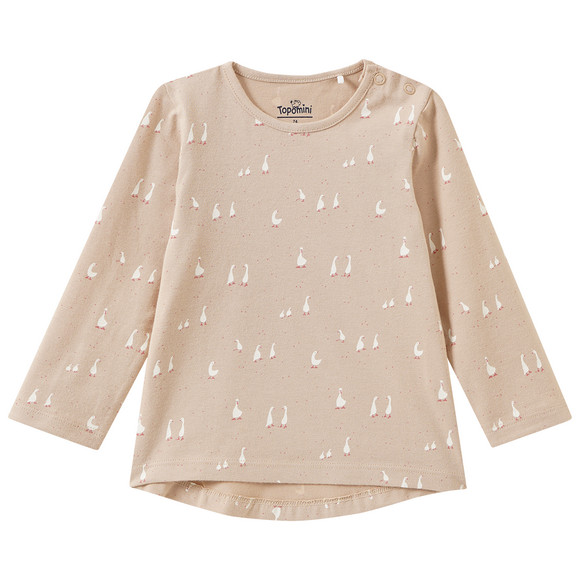 Babyshirt met lange mouwen en gansjes allover