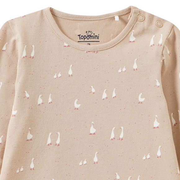 Babyshirt met lange mouwen en gansjes allover