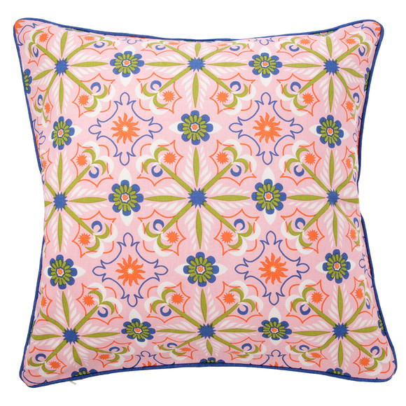 Kussensloop met tegelprint roze / blauw