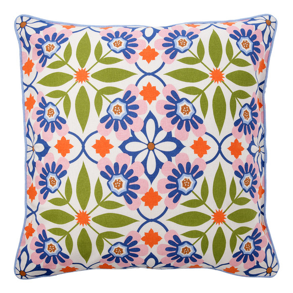 Kussensloop met tegelprint blauw / groen / roze