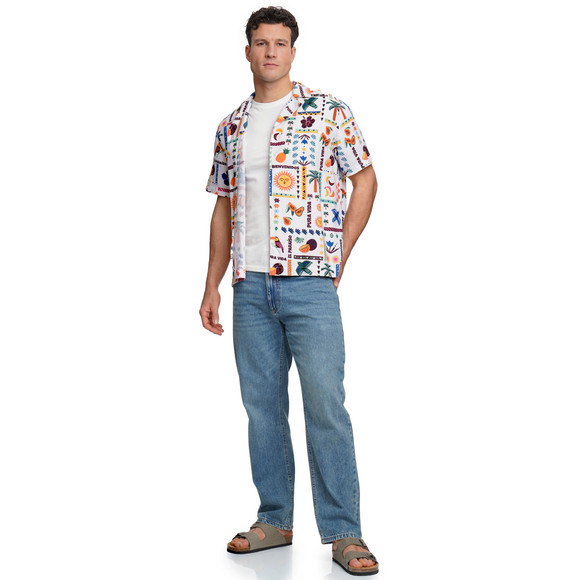 Herren Leinen-Hemd mit Allover-Print