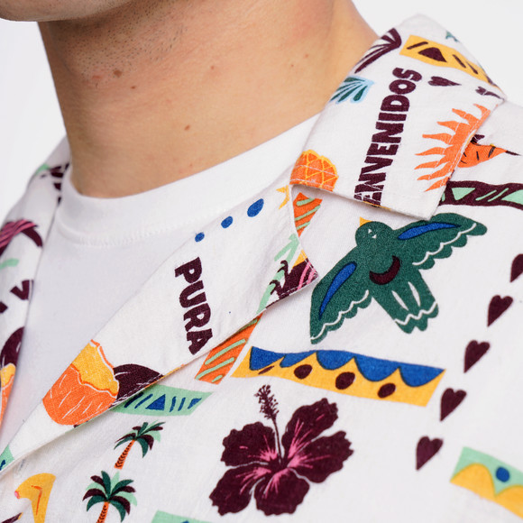 Herren Leinen-Hemd mit Allover-Print