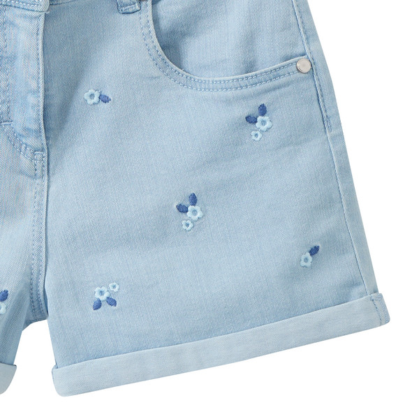 Mädchen Jeansshorts mit Blümchen-Stickerei