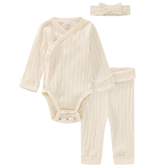 Newborn set met body, broek en hoofdband crèmewit