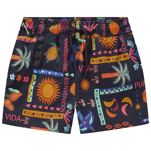 Jungen Badeshorts mit Allover-Print dunkelblau / bunt