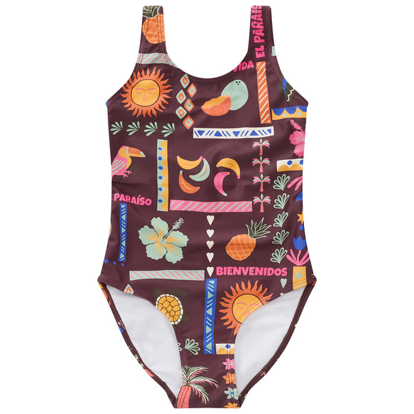 Mädchen Badeanzug mit Allover-Print weinrot / bunt
