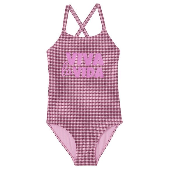 Mädchen Badeanzug mit Schriftzug pink / weinrot