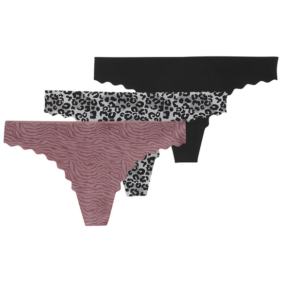 3 naadloze damesstrings met golvende rand