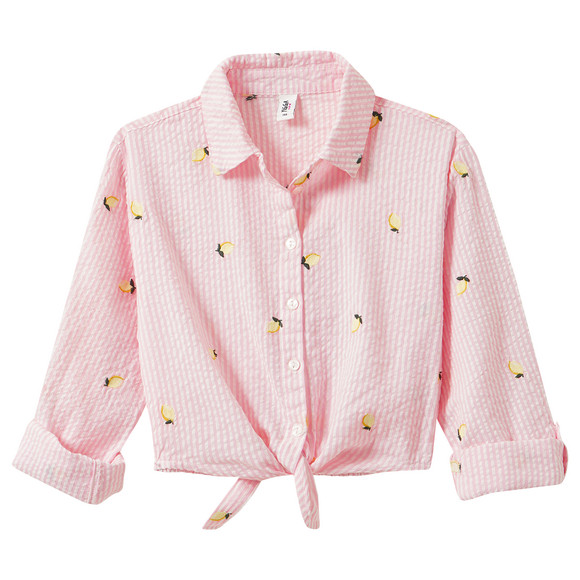 Mädchen Seersucker-Bluse mit Stickerei