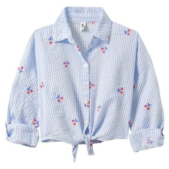 Mädchen Seersucker-Bluse mit Stickerei