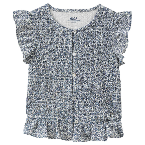 Mädchen Shirt mit Rüschen dunkelblau / weiss