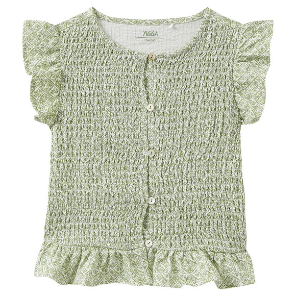 Mädchen Shirt mit Rüschen oliv / weiss