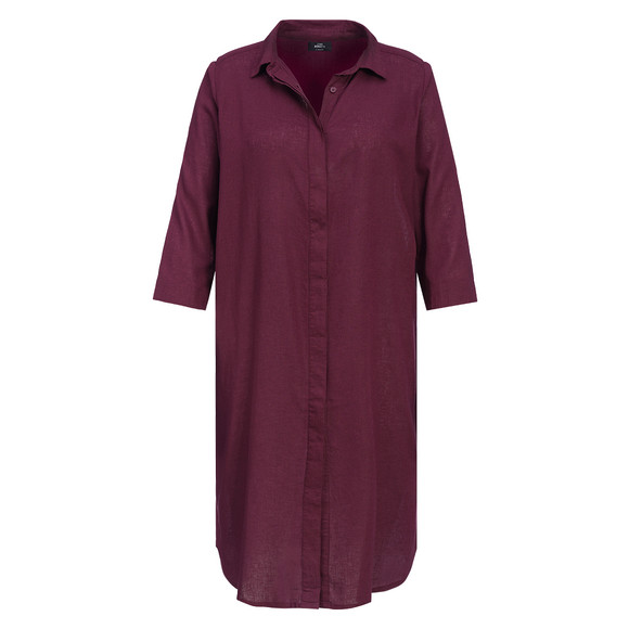 Damen Leinen-Blusenkleid mit Kragen weinrot