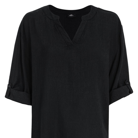 Damen Leinen-Longbluse mit V-Ausschnitt