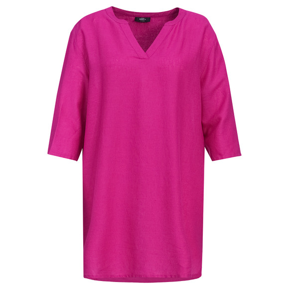 Damen Leinen-Longbluse mit V-Ausschnitt