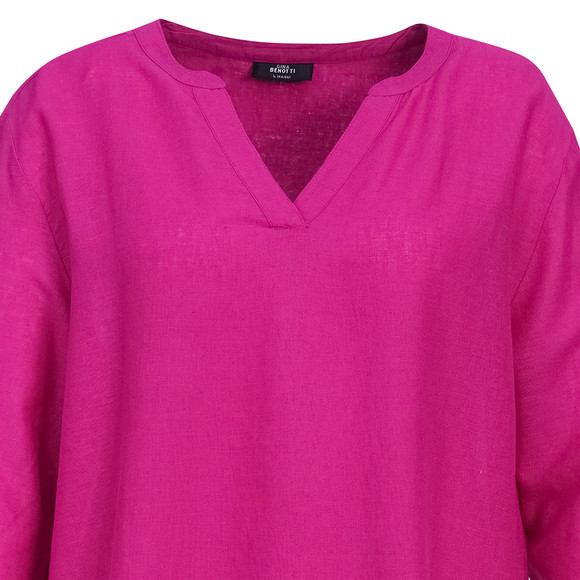 Damen Leinen-Longbluse mit V-Ausschnitt