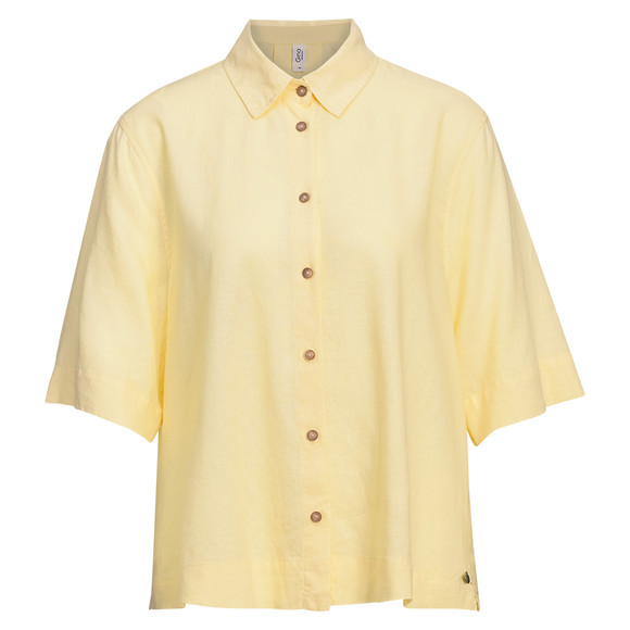 Linnen damesblouse met hemdkraag lichtgeel