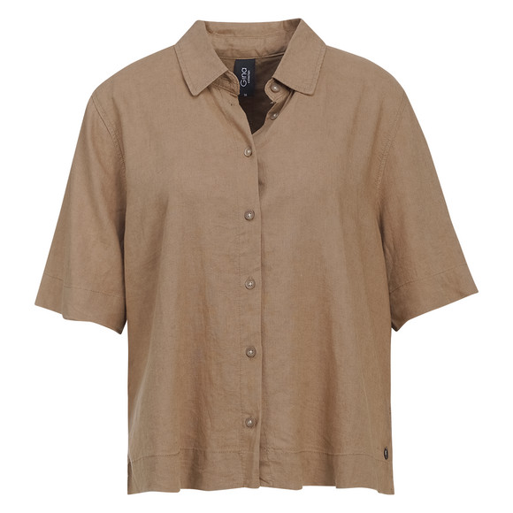 Linnen damesblouse met hemdkraag bruin