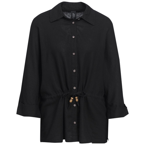 Damen Leinen-Bluse mit Knopfleiste schwarz
