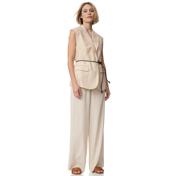 Damen Leinen-Weste mit Bindegürtel