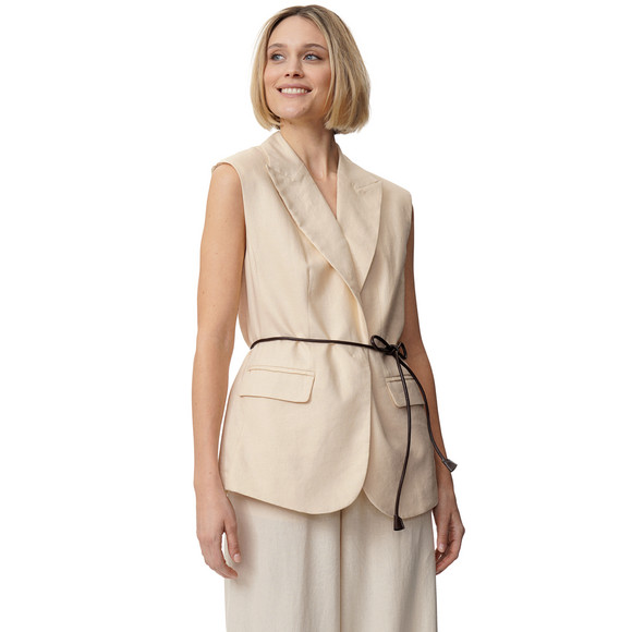 Damen Leinen-Weste mit Bindegürtel