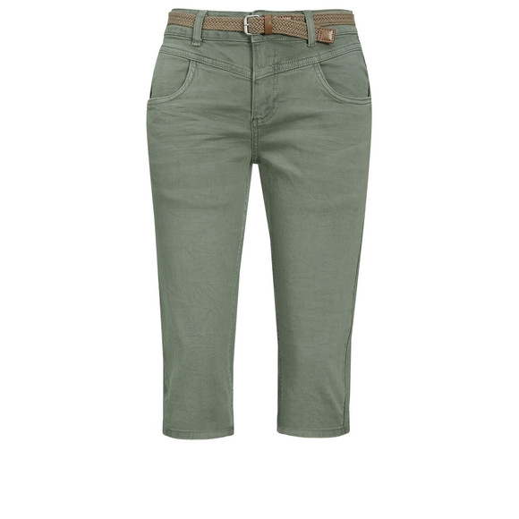 Damen Capri-Jeans mit Gürtel dunkelgrün
