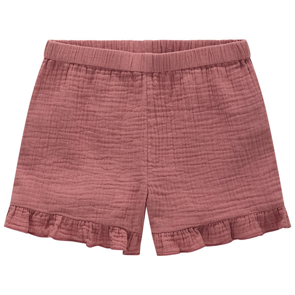 Mädchen Musselinshorts mit Rüschen dunkelrosa